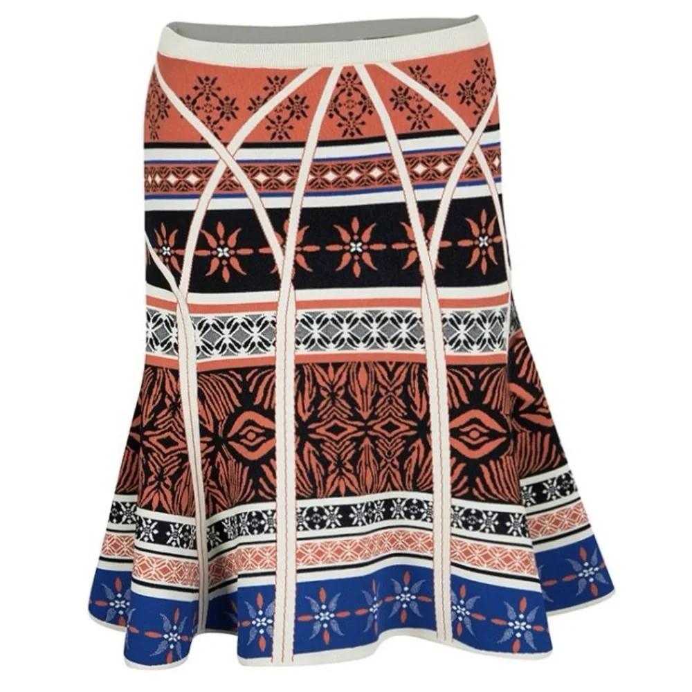 Diane Von Furstenberg Jacquard Knit Samara Desert Bands Fit Flare Skirt Small
